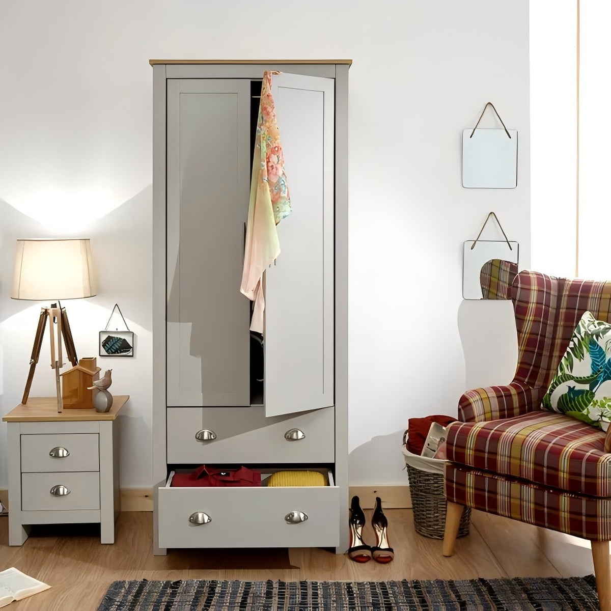 Modern Grey Storage, Melamine Finish - LANCASTER DOUBLE WARDROBE