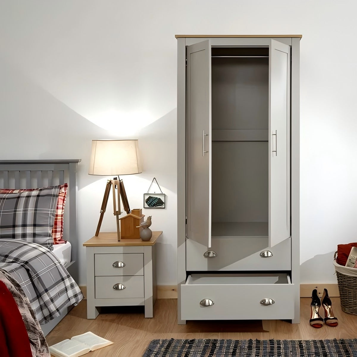 Modern Grey Storage, Melamine Finish - LANCASTER DOUBLE WARDROBE