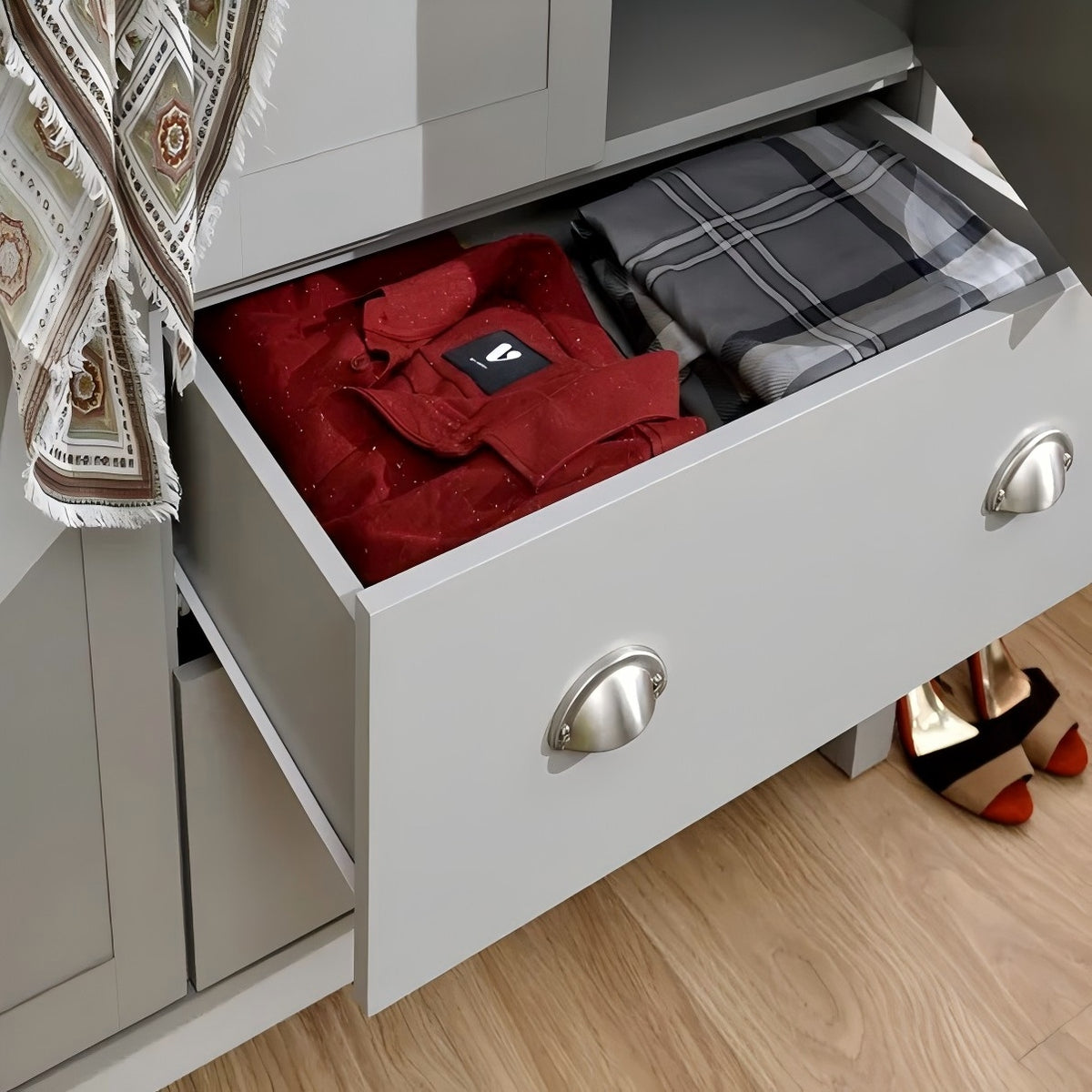 Modern Grey Storage, Melamine Finish - LANCASTER DOUBLE WARDROBE