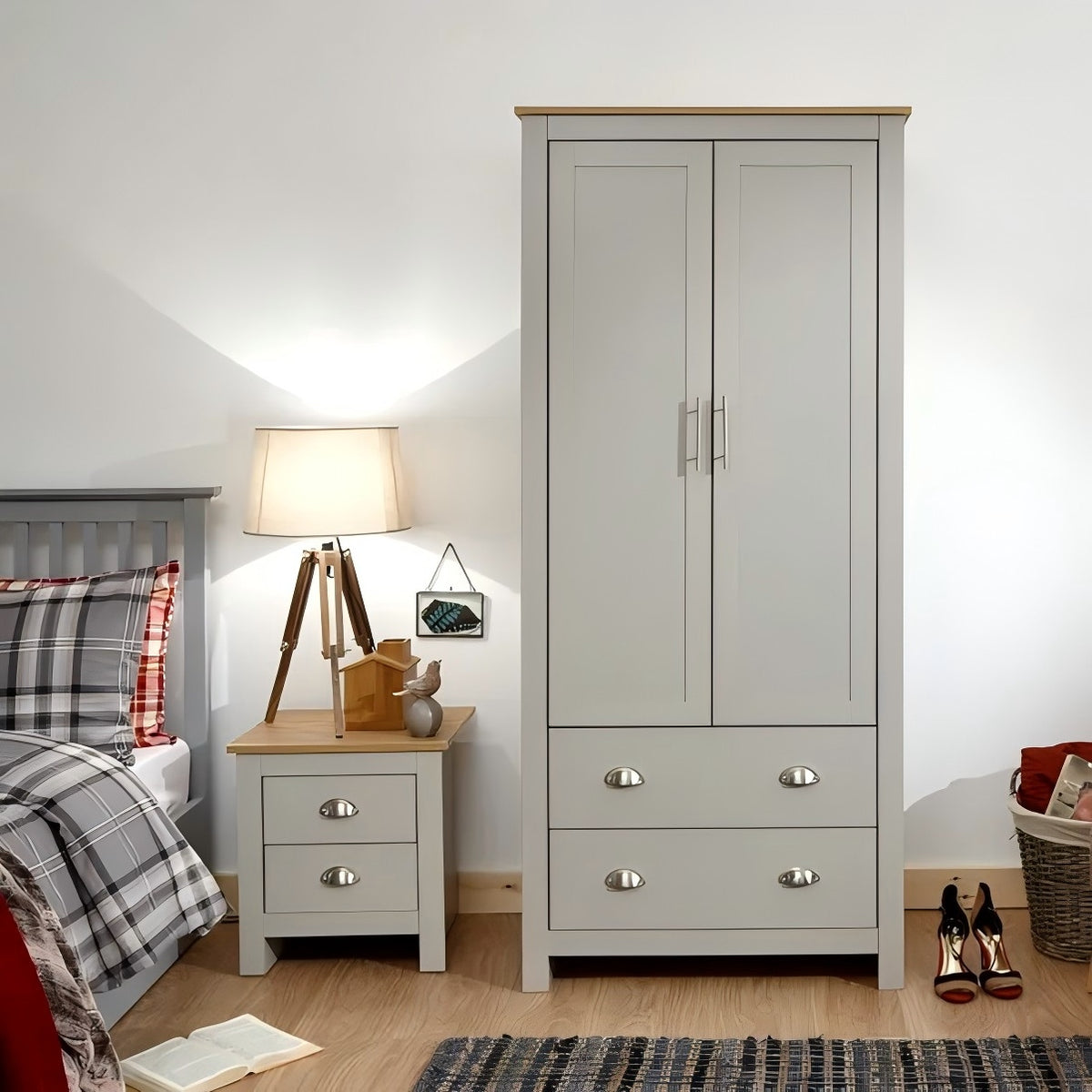 Modern Grey Storage, Melamine Finish - LANCASTER DOUBLE WARDROBE