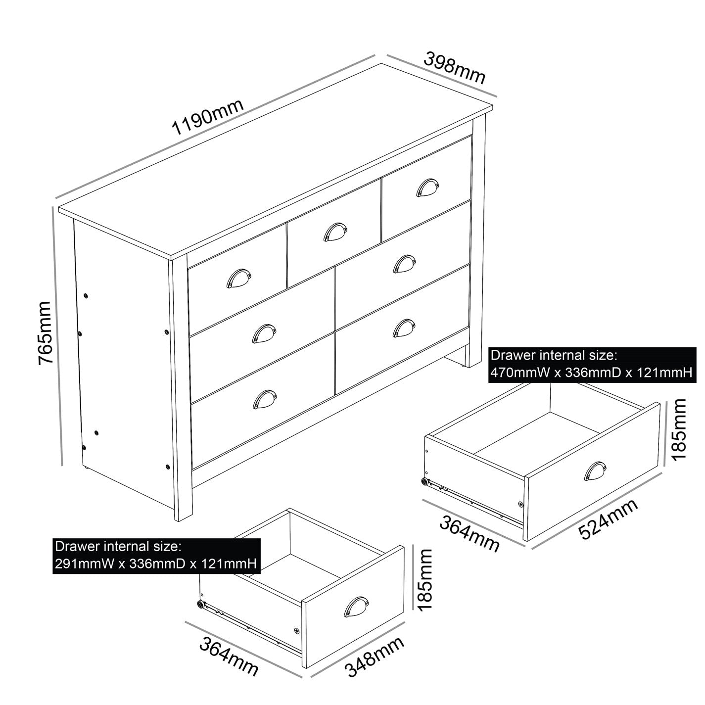 Modern Grey Storage, Particle Board Chest - LANCASTER MULTI CHEST GREY