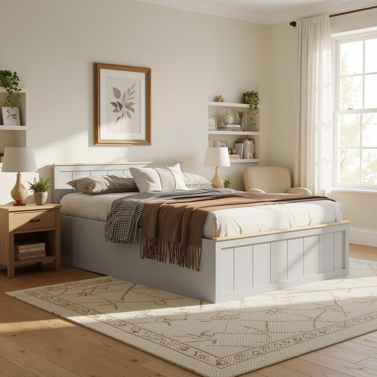Modern Grey Ottoman, Particle Board Frame - LANCASTER Double Bed