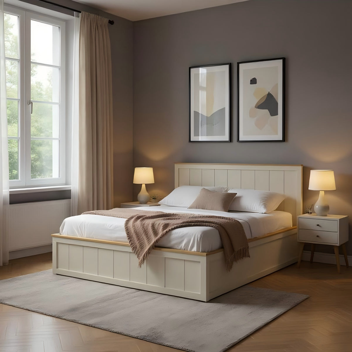 Modern Grey Ottoman, Particle Board Frame - LANCASTER Double Bed