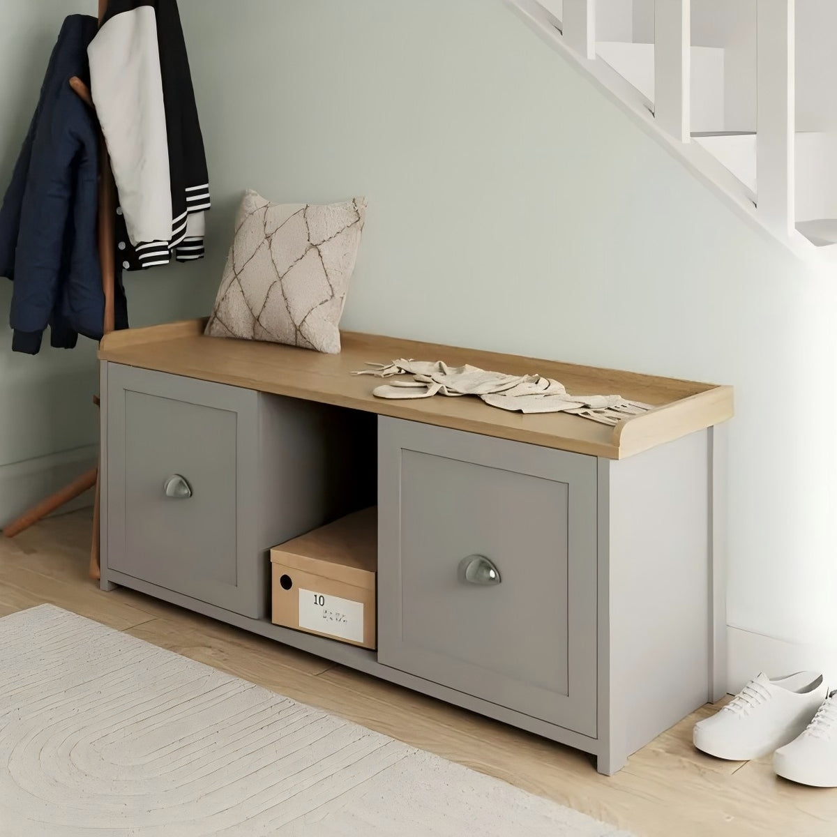 Modern Grey Melamine Shoe Bench - LANCASTER