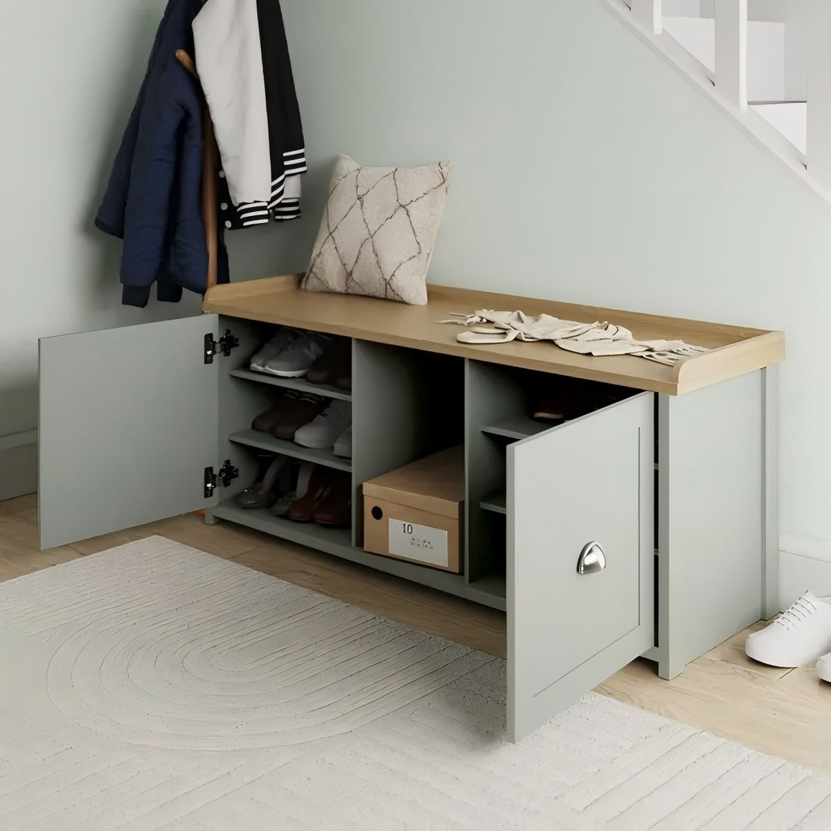 Modern Grey Melamine Shoe Bench - LANCASTER