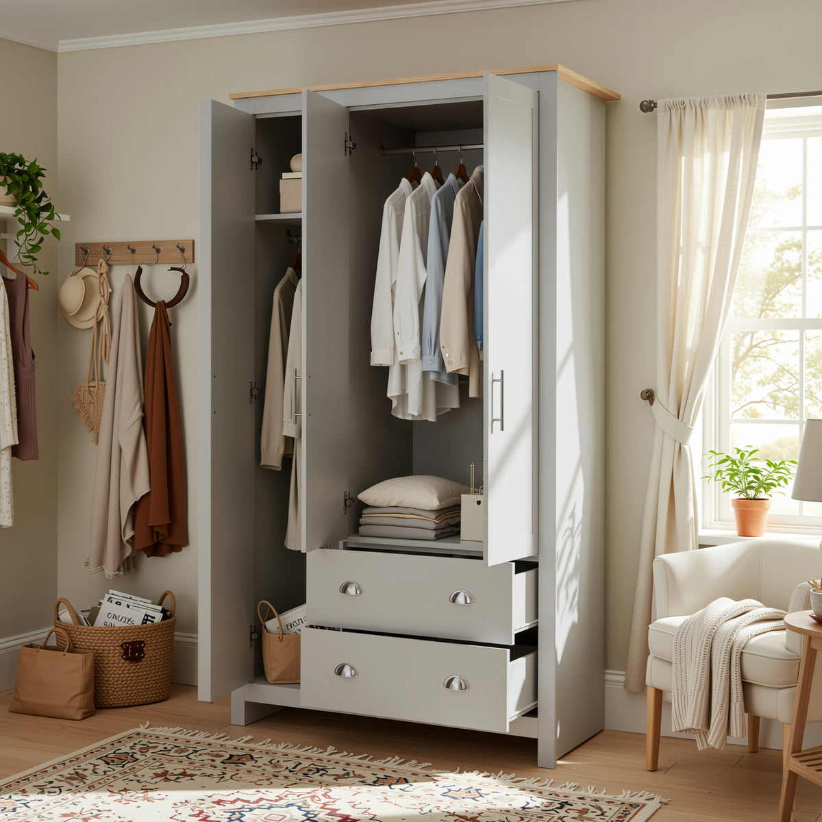 Modern Grey Storage, Melamine Finish - LANCASTER TRIPLE WARDROBE
