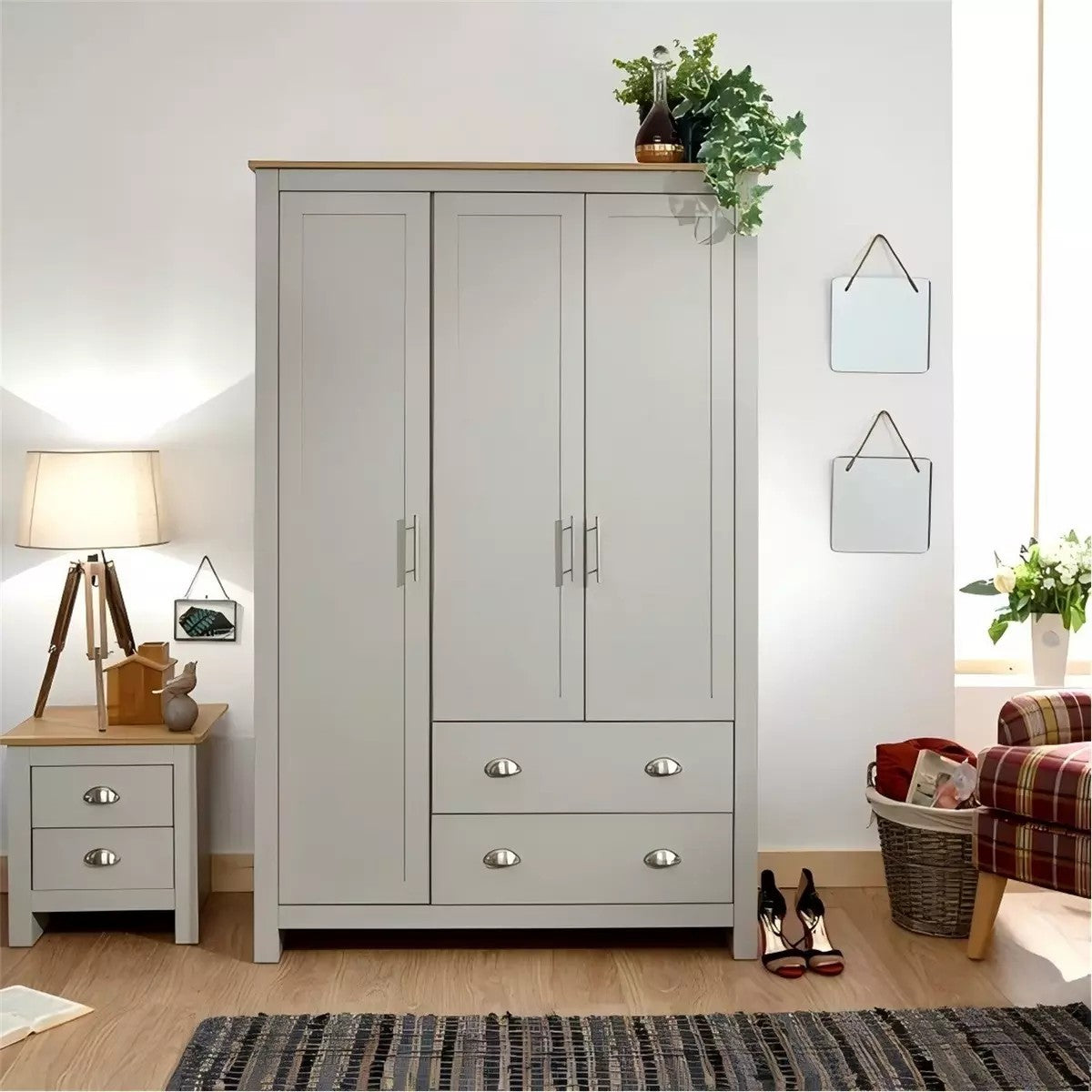 Modern Grey Storage, Melamine Finish - LANCASTER TRIPLE WARDROBE