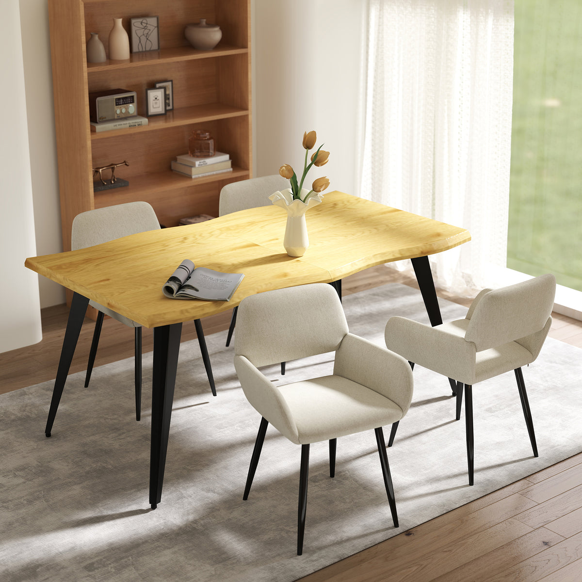 Modern Beige Upholstered, Black Leg Dining Chair - MAYFAIR BEIGE FR