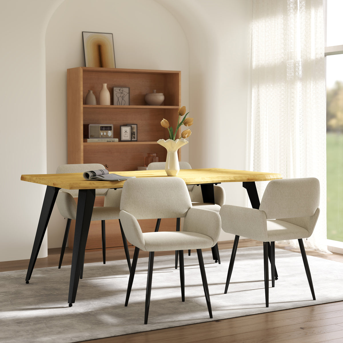 Modern Beige Upholstered, Black Leg Dining Chair - MAYFAIR BEIGE FR