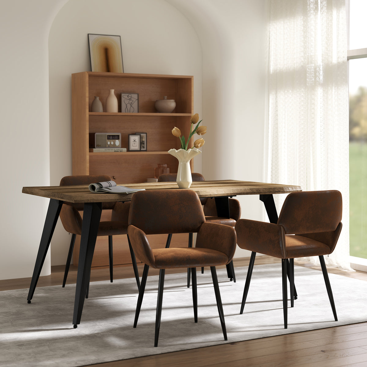 Modern Suede Dining Chair, Brown Fabric - MAYFAIR SUEDE BROWN FR