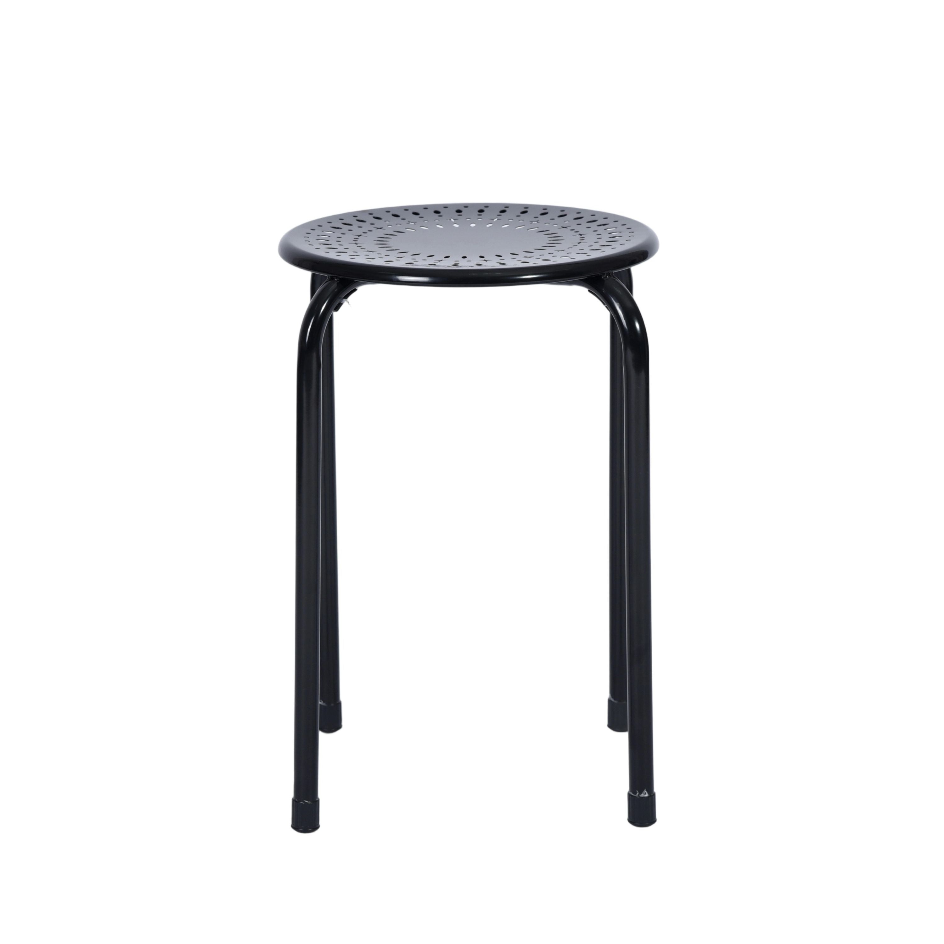 Modern Black Metal Stool, Powder Coated Finish - LEMON DRIPS BLACK