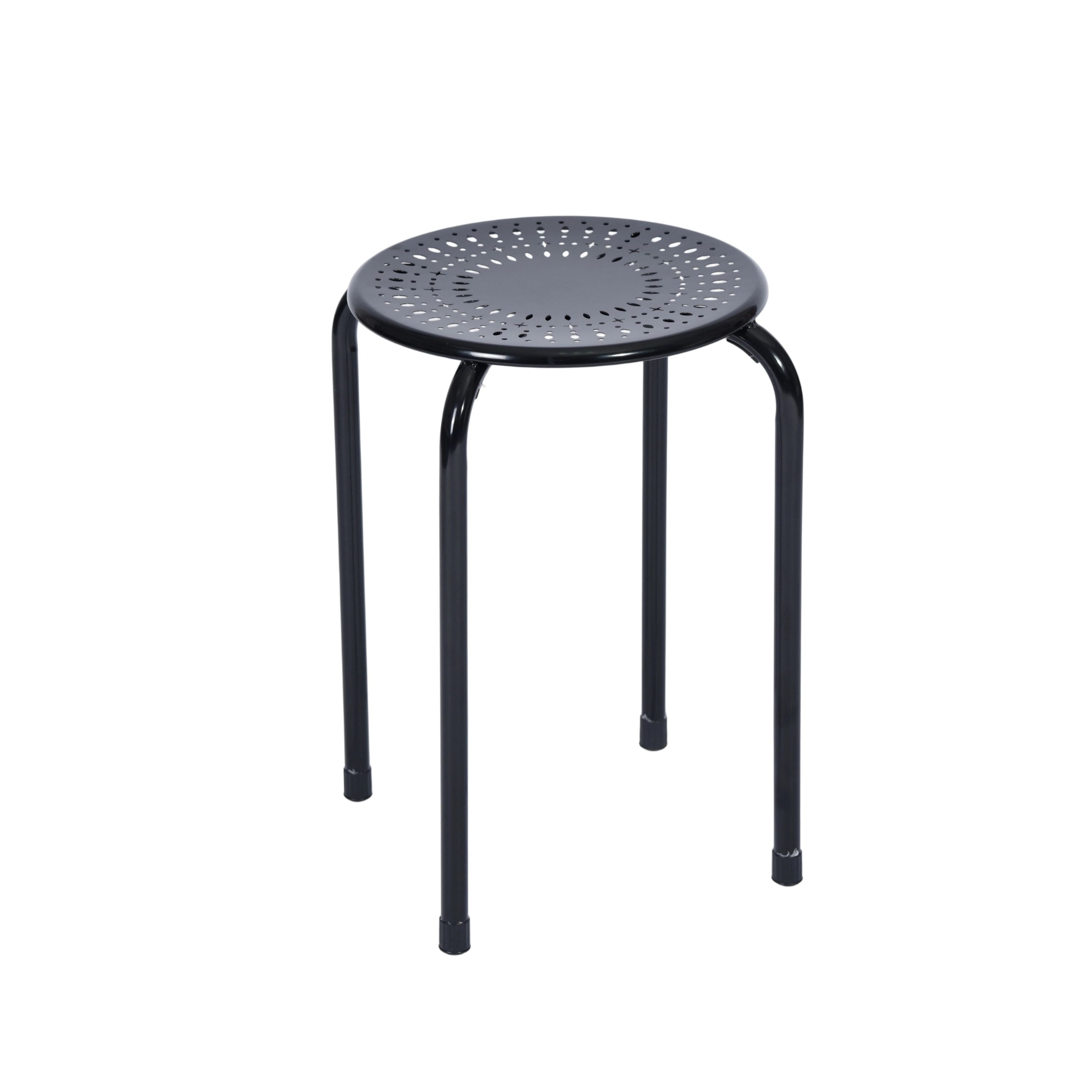 Modern Black Metal Stool, Powder Coated Finish - LEMON DRIPS BLACK