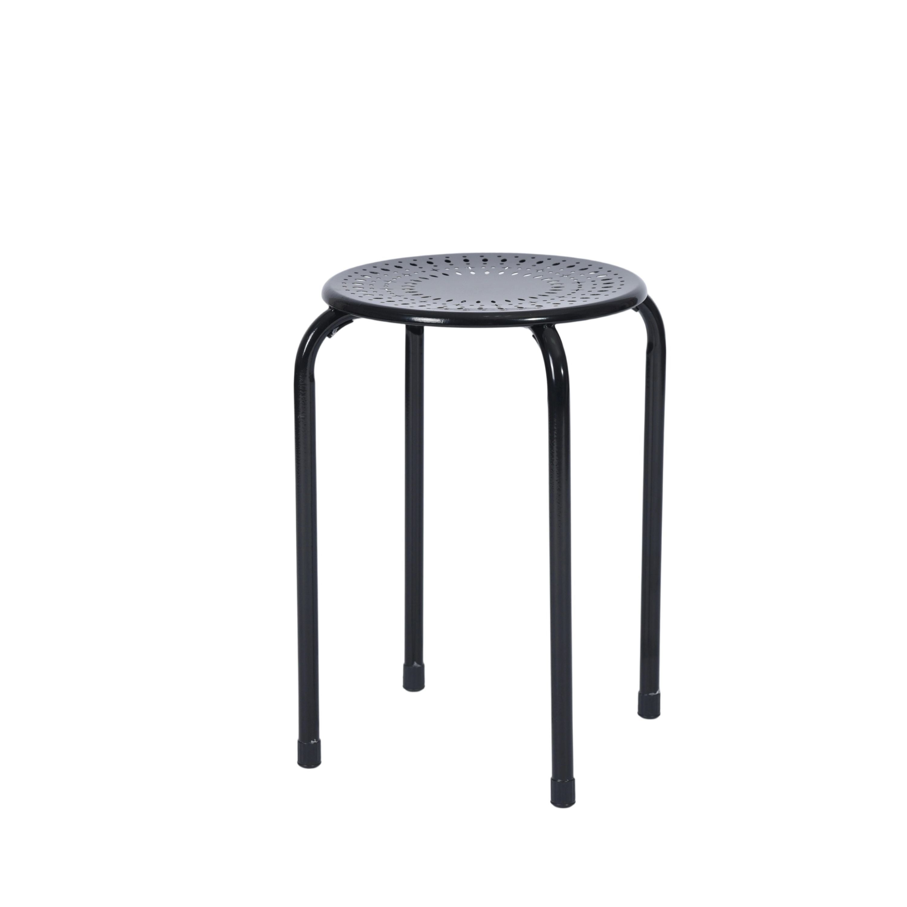 Modern Black Metal Stool, Powder Coated Finish - LEMON DRIPS BLACK