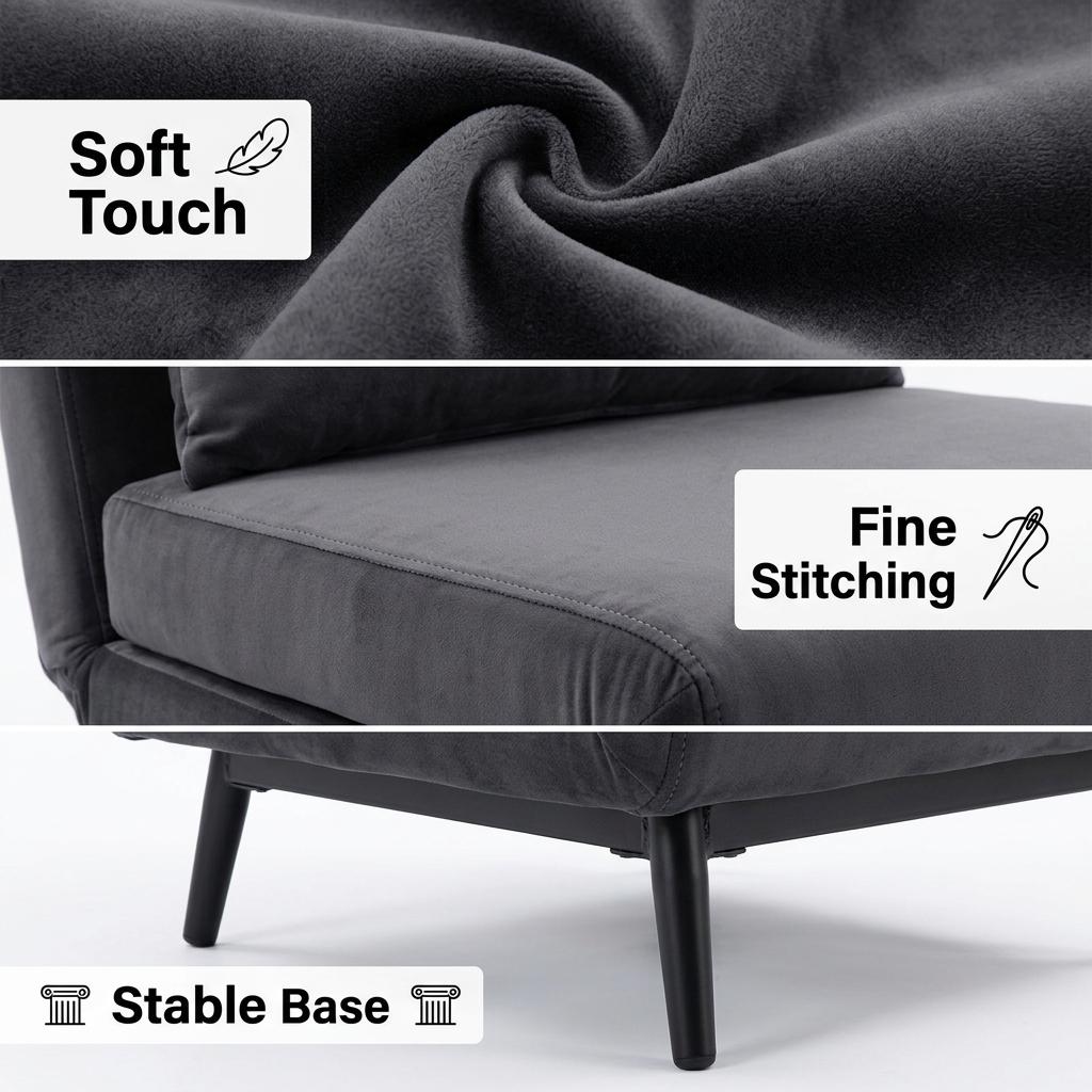Modern Velvet Sofa, Grey Iron Legs - LENA CB GREY