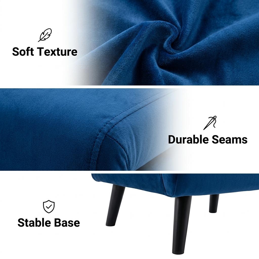 Modern Velvet Sofa Bed, Navy Blue Iron Legs - LENA CB NAVY