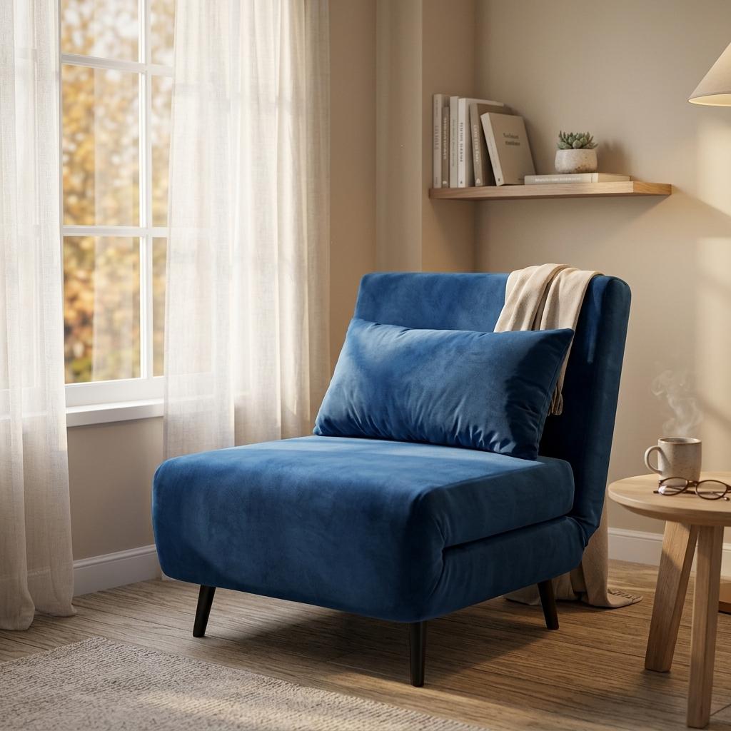 Modern Velvet Sofa Bed, Navy Blue Iron Legs - LENA CB NAVY