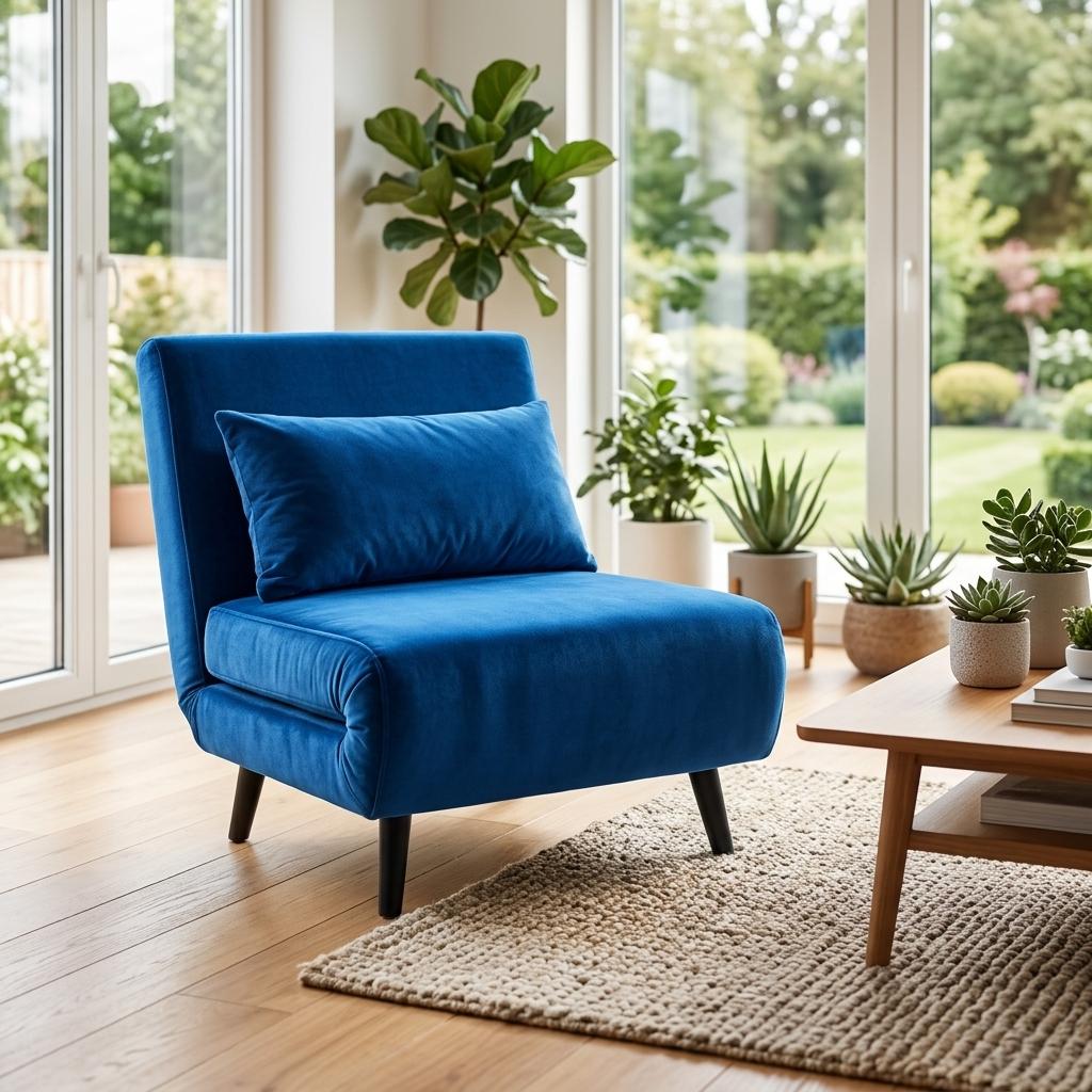 Modern Velvet Sofa Bed, Navy Blue Iron Legs - LENA CB NAVY