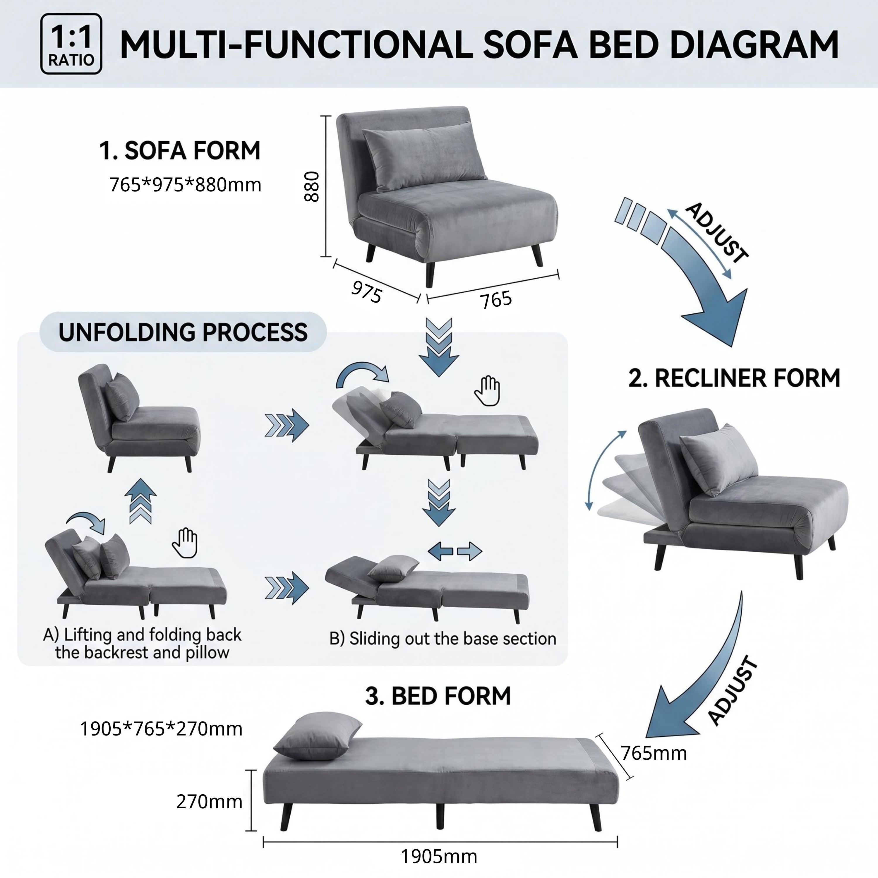 Modern Velvet Sofa, Grey Iron Legs - LENA CB GREY
