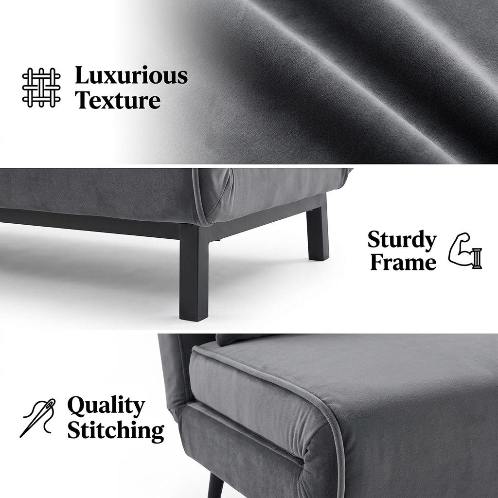 Modern Velvet Sofa, Navy Blue Iron Legs - LENA SOFAB