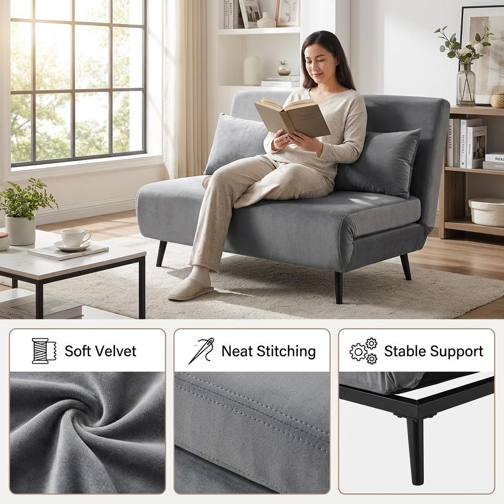 Modern Velvet Sofa, Navy Blue Iron Legs - LENA SOFAB