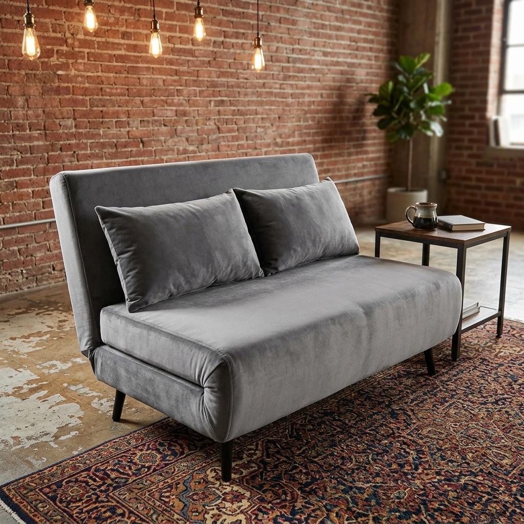 Modern Velvet Sofa, Navy Blue Iron Legs - LENA SOFAB