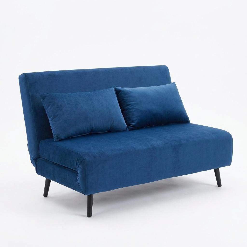 Modern Velvet Blue Sofa, Iron Legs - LENA SOFAB BLUE