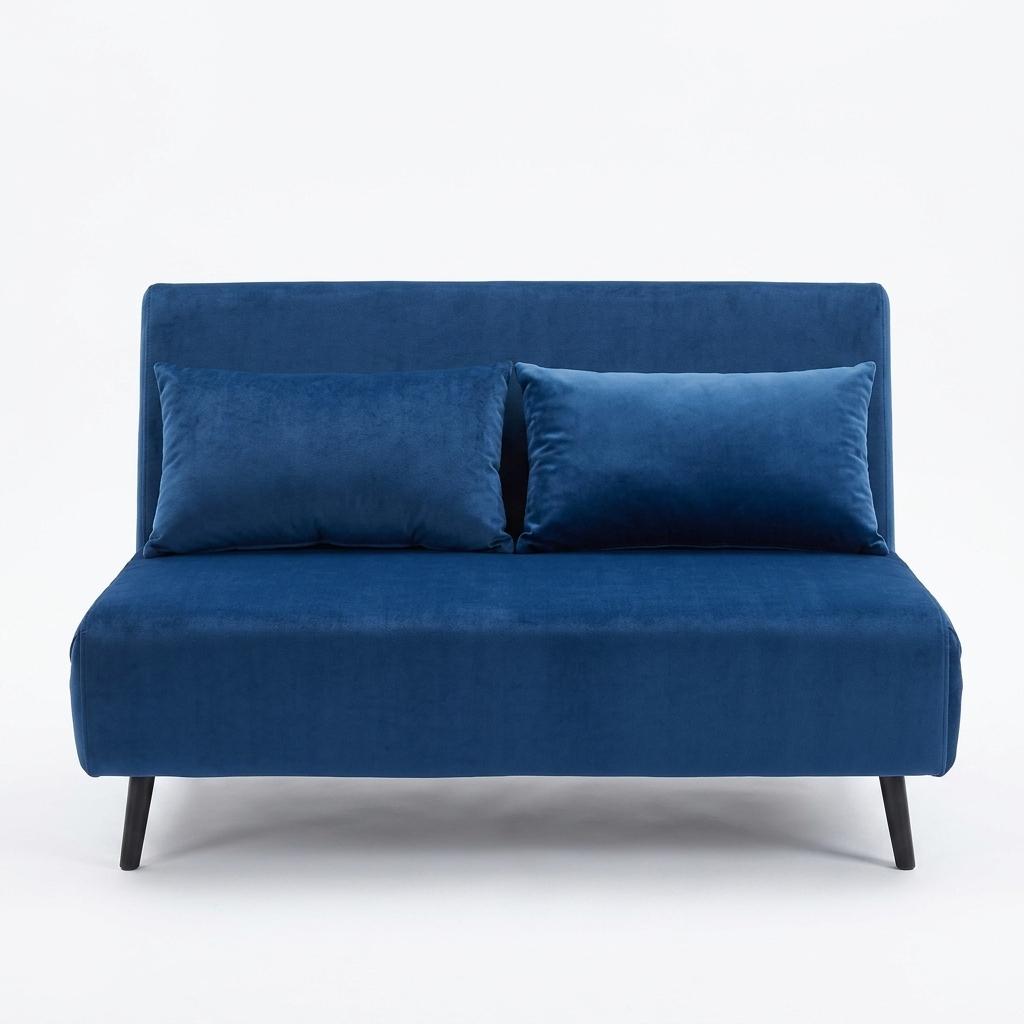 Modern Velvet Blue Sofa, Iron Legs - LENA SOFAB BLUE
