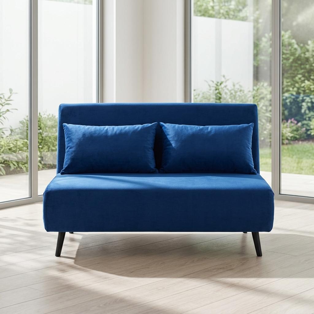 Modern Velvet Blue Sofa, Iron Legs - LENA SOFAB BLUE