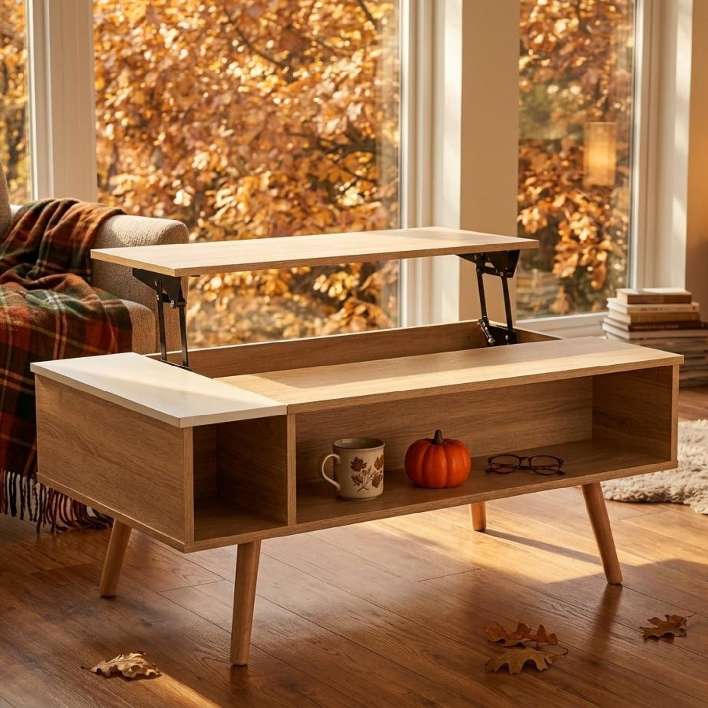 Modern Lifting Coffee Table, Oak Finish – LIVINSTONE LIFTING OAK