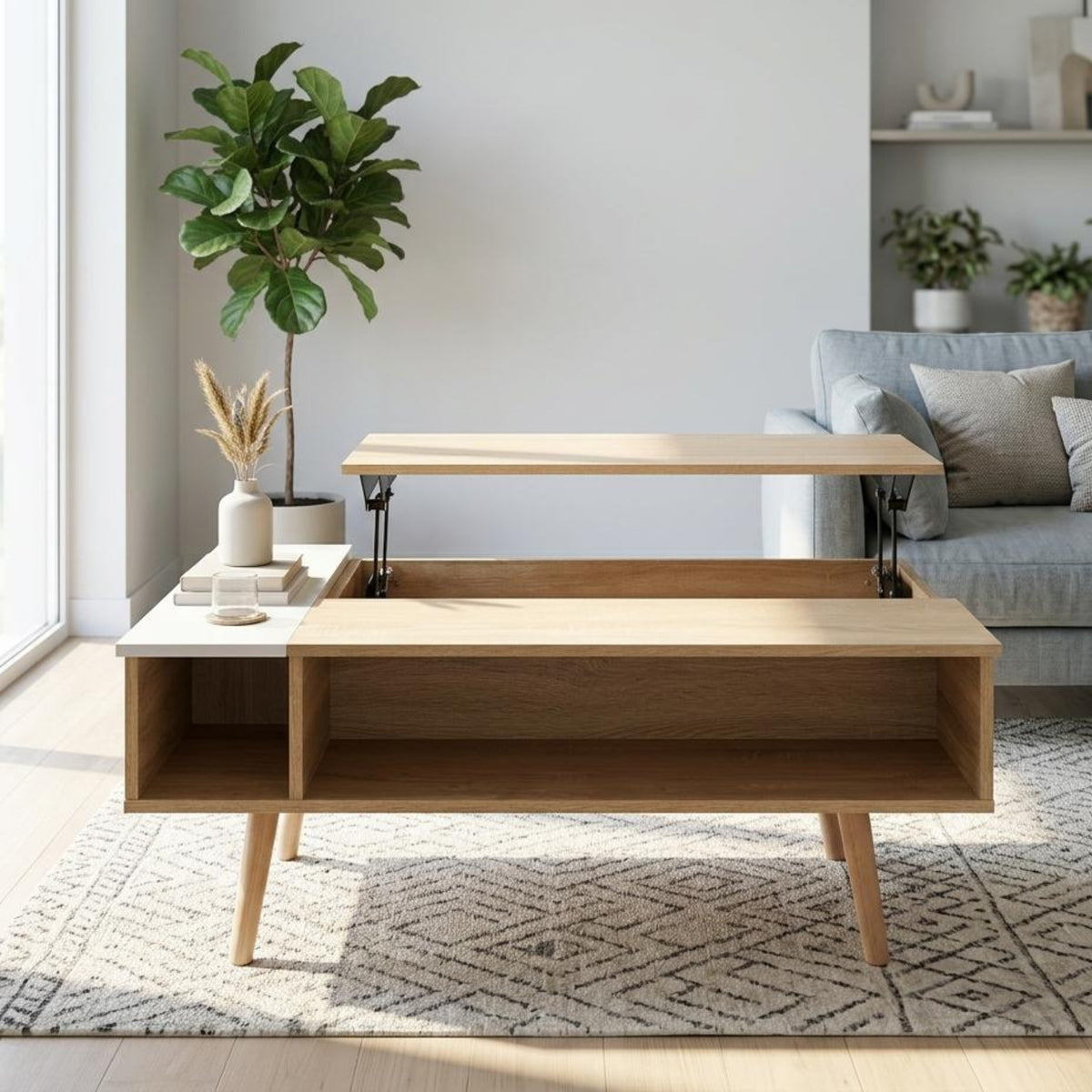 Modern Lifting Coffee Table, Oak Finish – LIVINSTONE LIFTING OAK