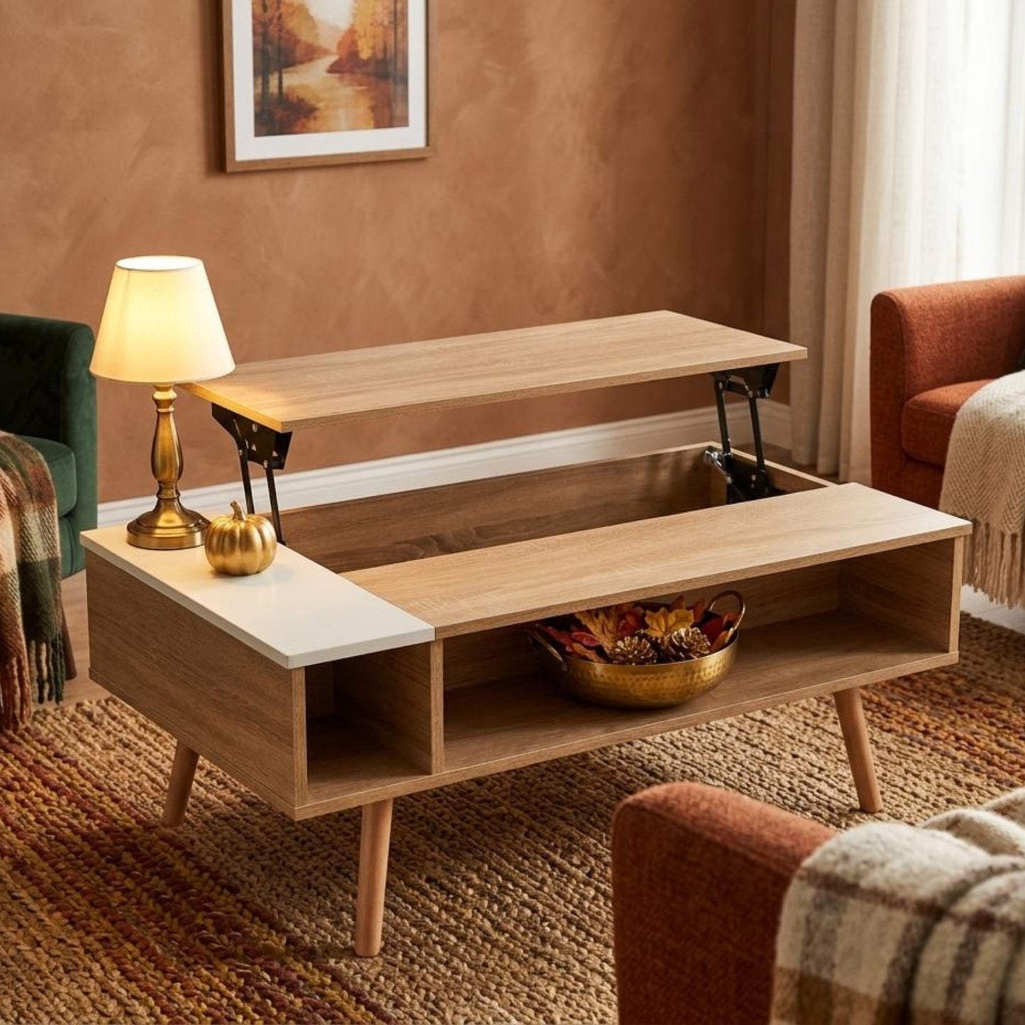 Modern Lifting Coffee Table, Oak Finish – LIVINSTONE LIFTING OAK