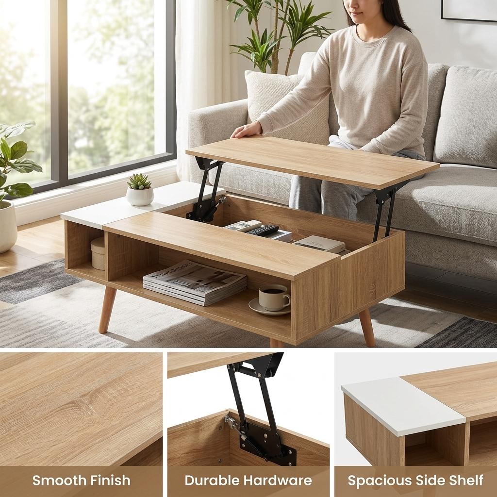 Modern Lifting Coffee Table, Oak Finish – LIVINSTONE LIFTING OAK