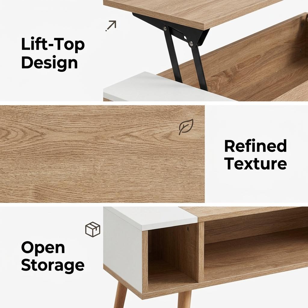 Modern Lifting Coffee Table, Oak Finish – LIVINSTONE LIFTING OAK