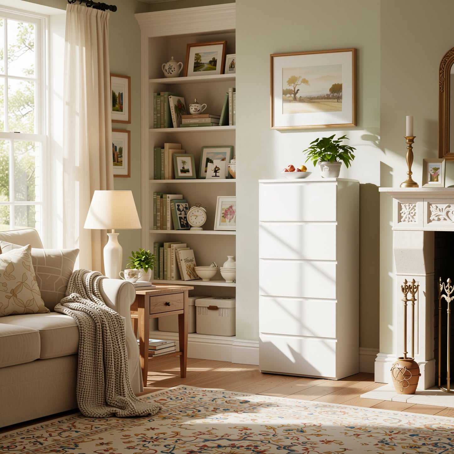 Modern White Storage, Particleboard Tall Chest - LOCKE 5 Drawer