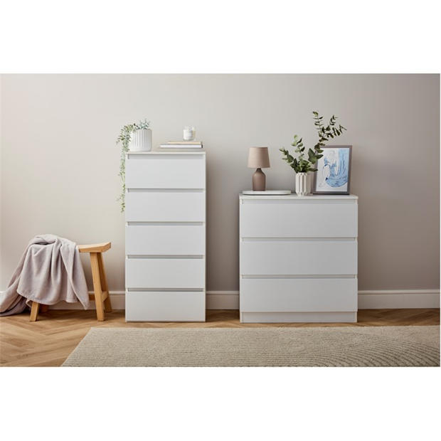Modern White Storage, Particleboard Tall Chest - LOCKE 5 Drawer