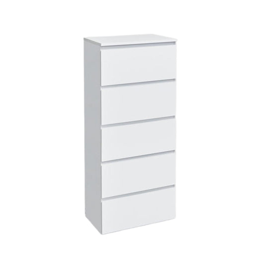 Modern White Storage, Particleboard Tall Chest - LOCKE 5 Drawer
