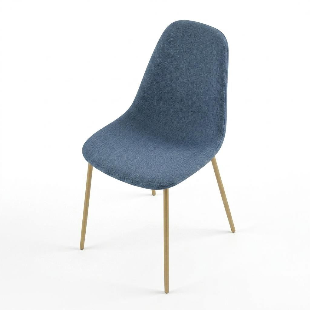 Modern Blue Fabric Dining Chair, Steel Wood-Print Legs - LUNIN BLUE