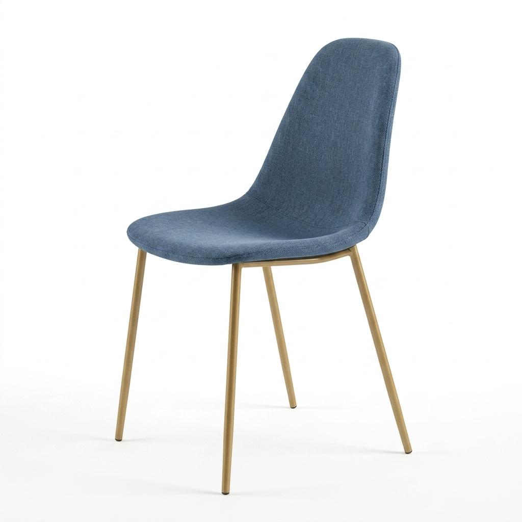 Modern Blue Fabric Dining Chair, Steel Wood-Print Legs - LUNIN BLUE