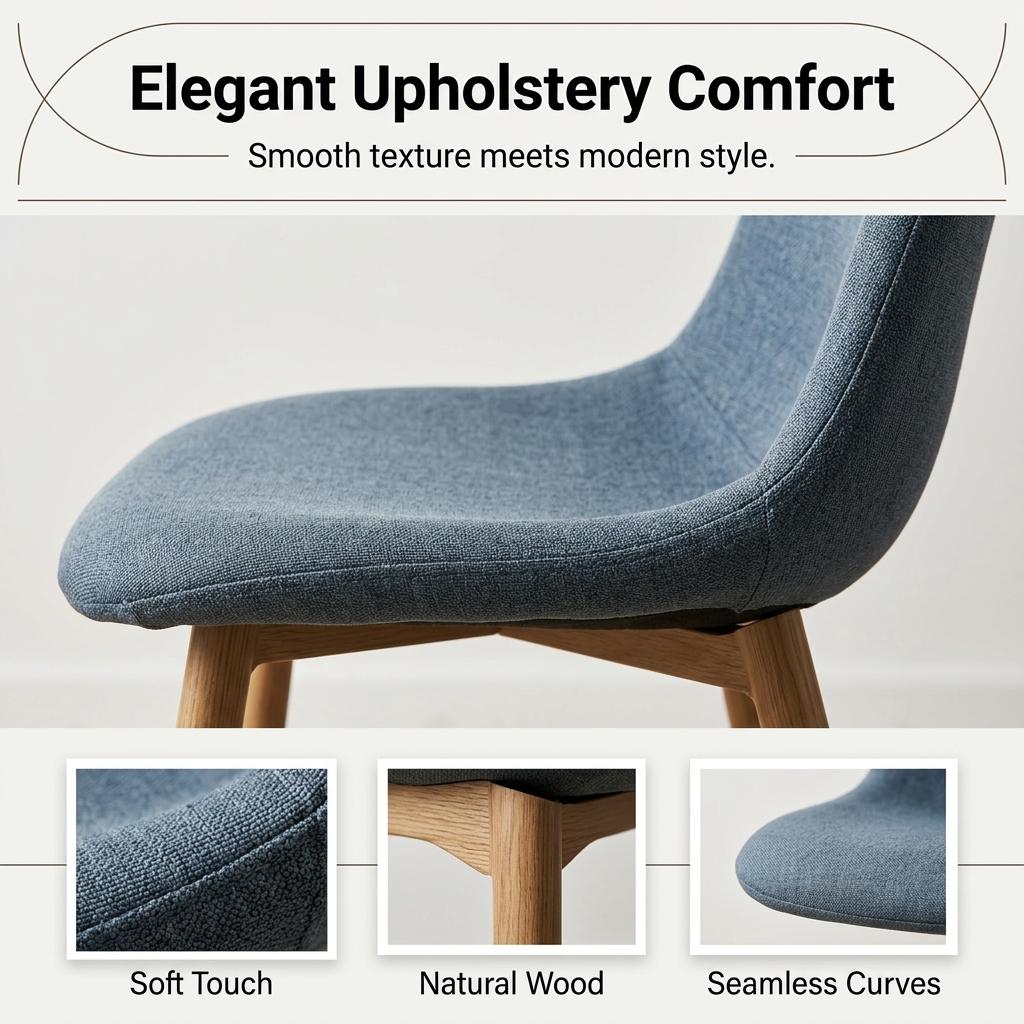 Modern Blue Fabric Dining Chair, Steel Wood-Print Legs - LUNIN BLUE