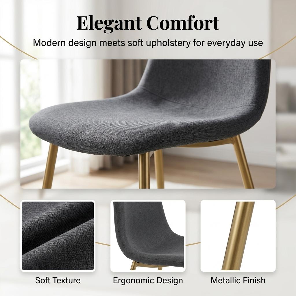 Modern Fabric Dining Chair, Steel Legs - LUNIN DARK GREY
