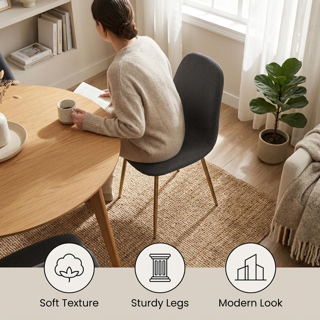 Modern Fabric Dining Chair, Steel Legs - LUNIN DARK GREY