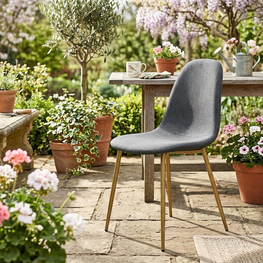 Modern Fabric Dining Chair, Steel Legs - LUNIN DARK GREY