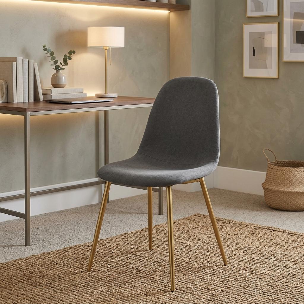 Modern Fabric Dining Chair, Steel Legs - LUNIN DARK GREY