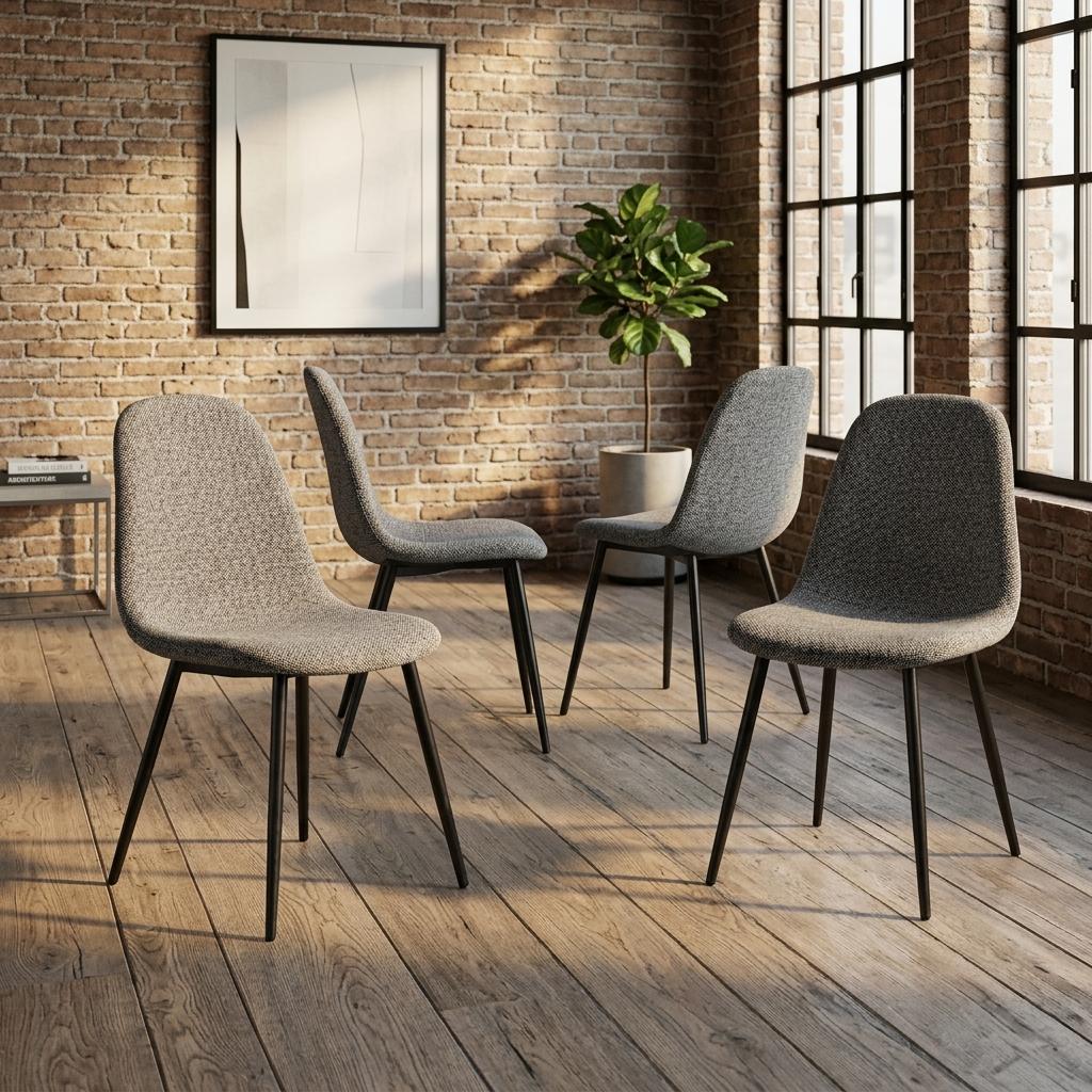 Modern Grey Dining Chair, Fabric Upholstery - LUNIN FB 4