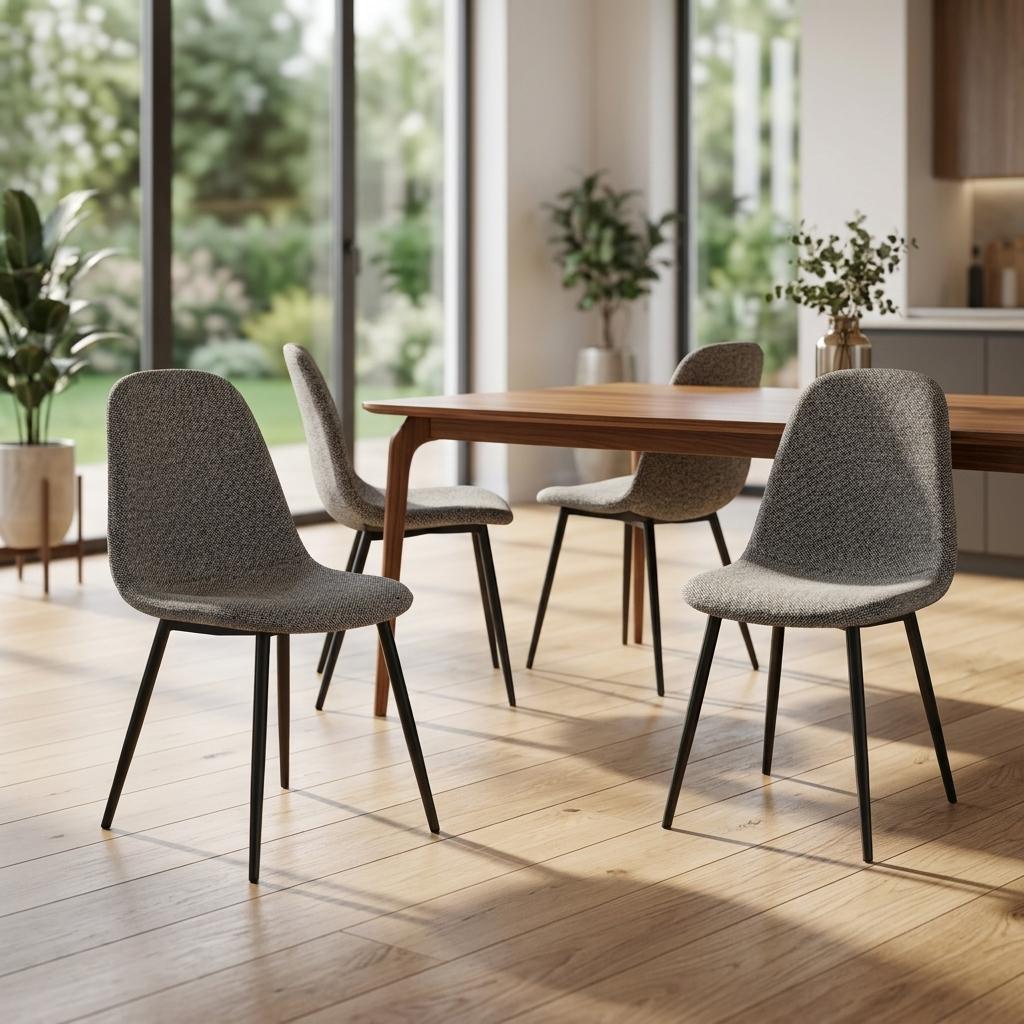 Modern Grey Dining Chair, Fabric Upholstery - LUNIN FB 4