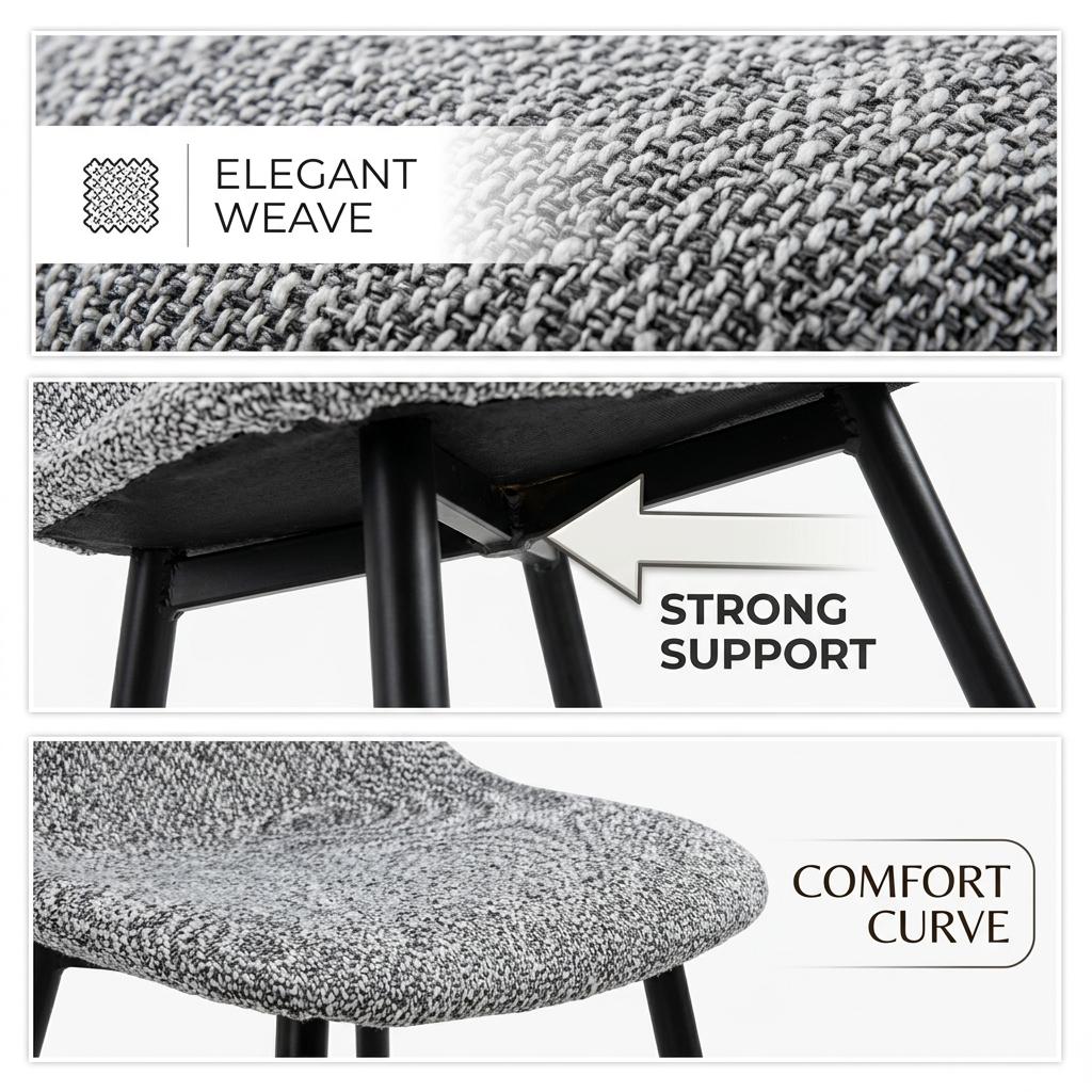 Modern Grey Dining Chair, Fabric Upholstery - LUNIN FB 4