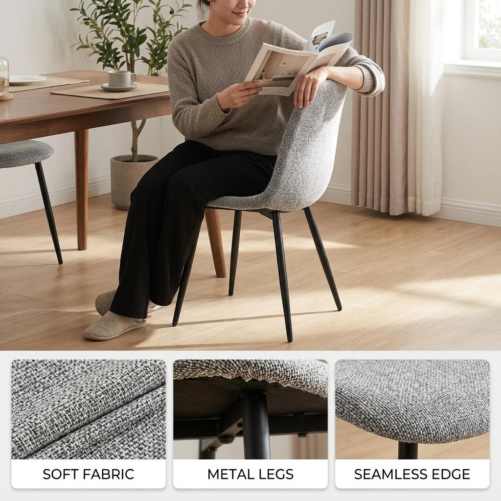 Modern Grey Dining Chair, Fabric Upholstery - LUNIN FB 4