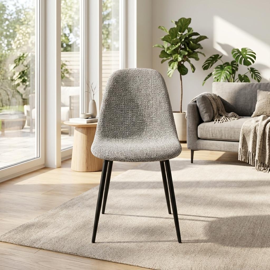 Modern Grey Dining Chair, Fabric Upholstery - LUNIN FB 4