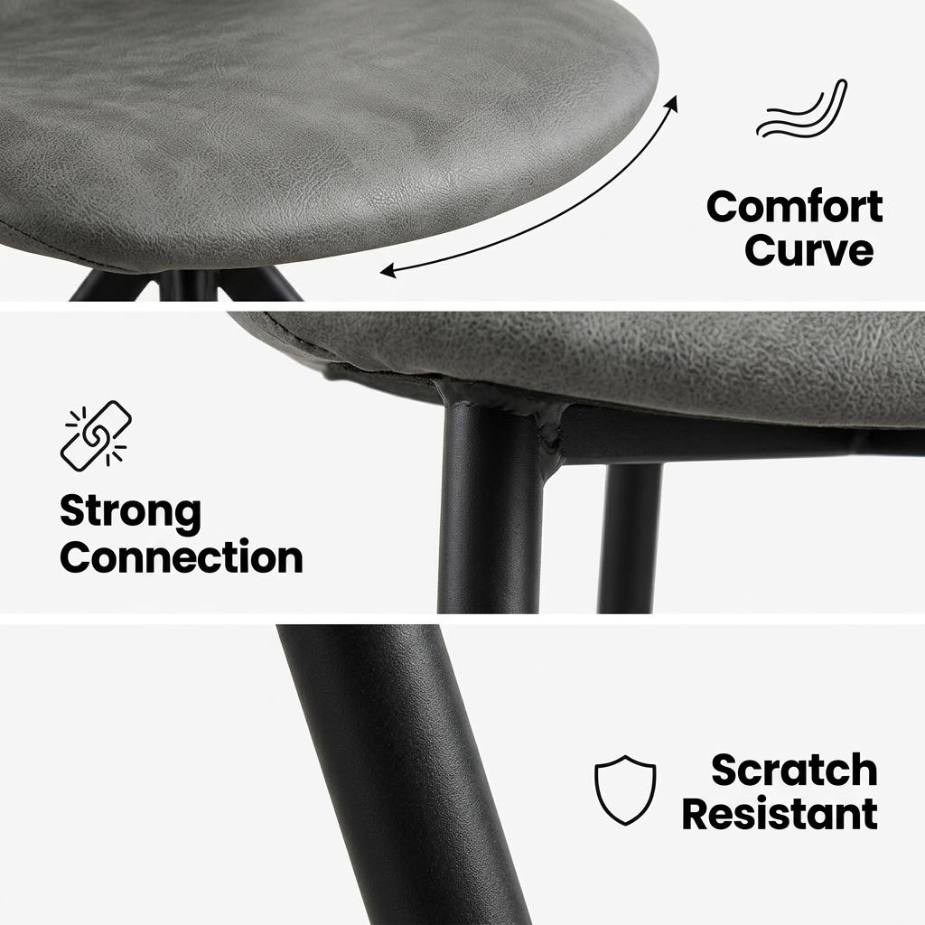 Modern Grey Dining Chair Set, E1 Plywood & Metal - LUNIN GREY V2 2PCS