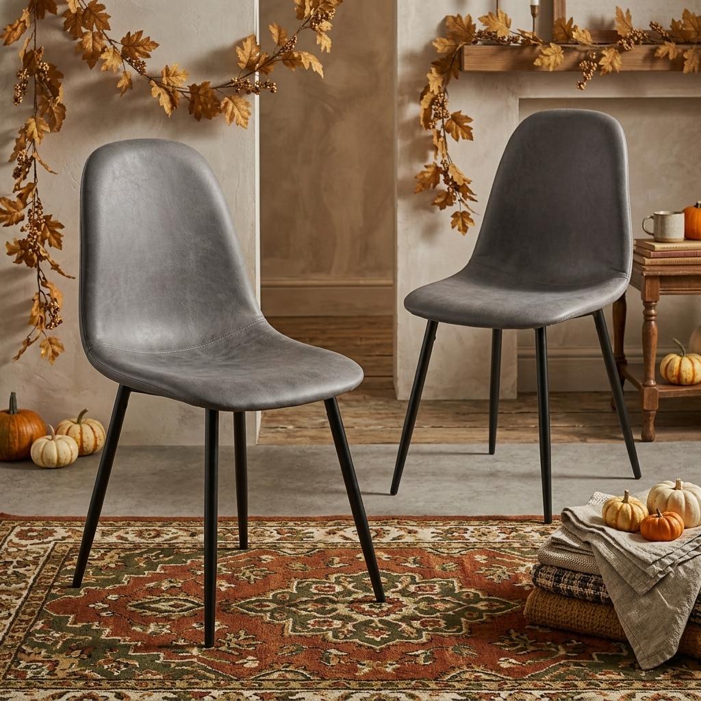 Modern Grey Dining Chair Set, E1 Plywood & Metal - LUNIN GREY V2 2PCS